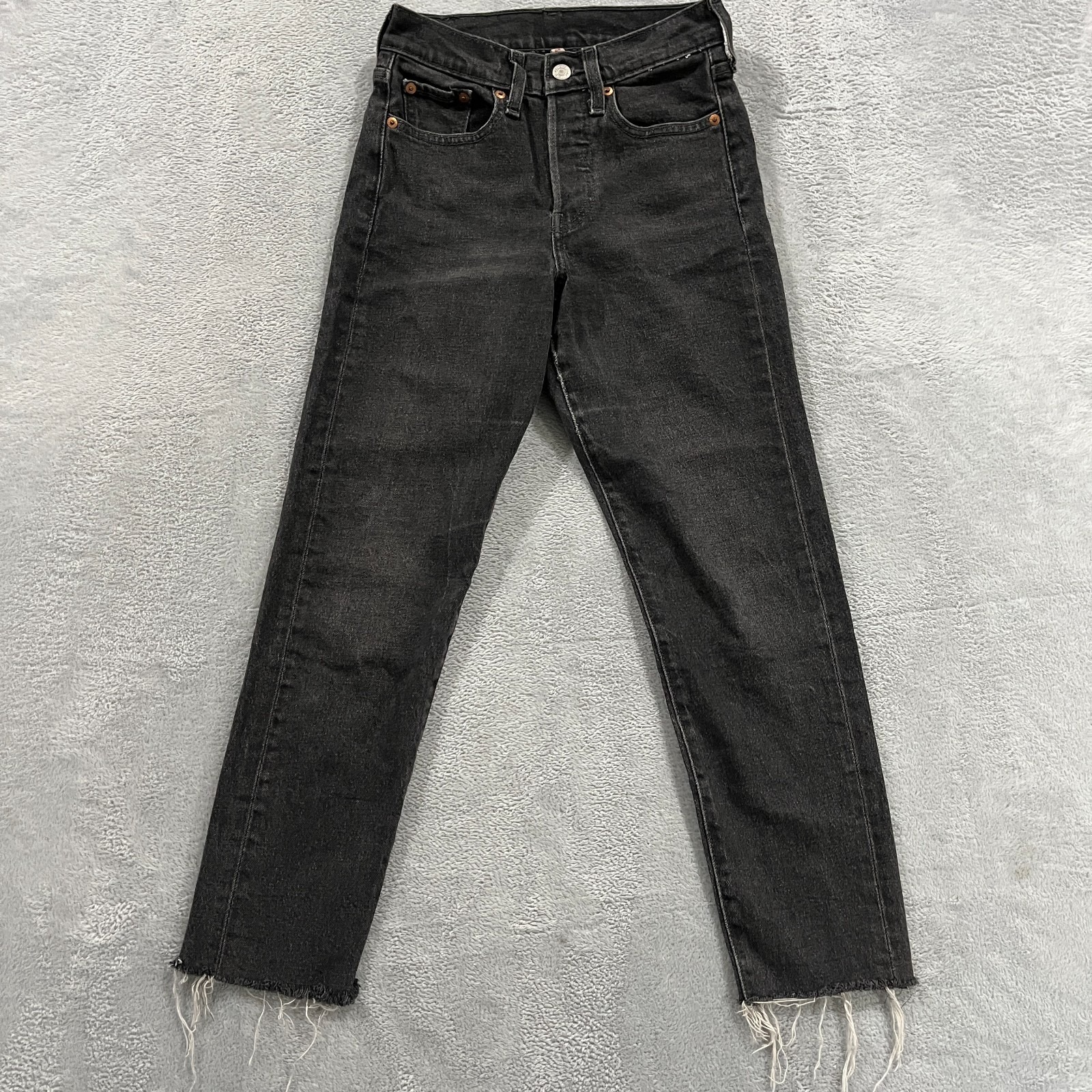 Levis Premium Jeans Women 24 Button Fly Raw Hem Ankle Grunge Goth Y2k Streetwear